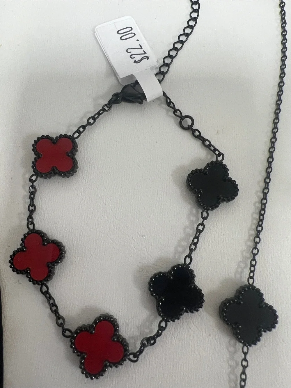 Women's Red Clover Necklace, Bracelet and Stud Earrings Set in red & black
